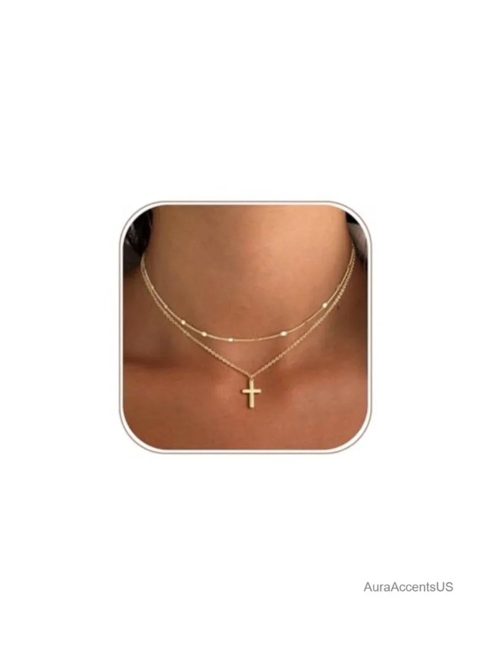 Dainty Layered Cross Necklace 14K Gold Plated Non Tarnish Religious Jewelry Gift